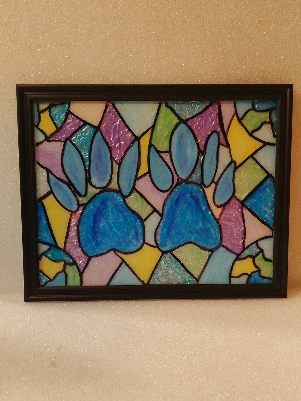 Framed Painted Glass Paws